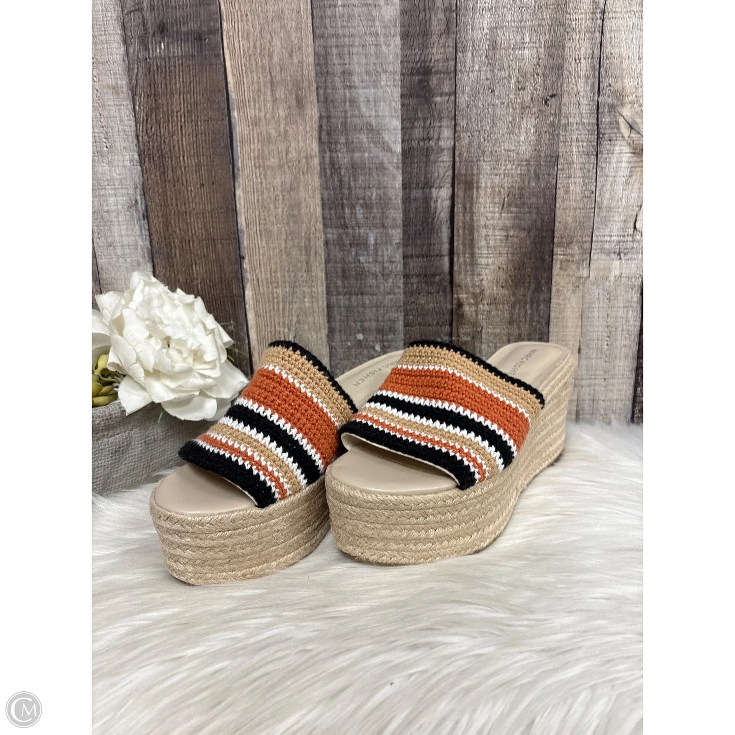 Sandals Heels Wedge By Marc Fisher In Brown & Cream, Size: 8