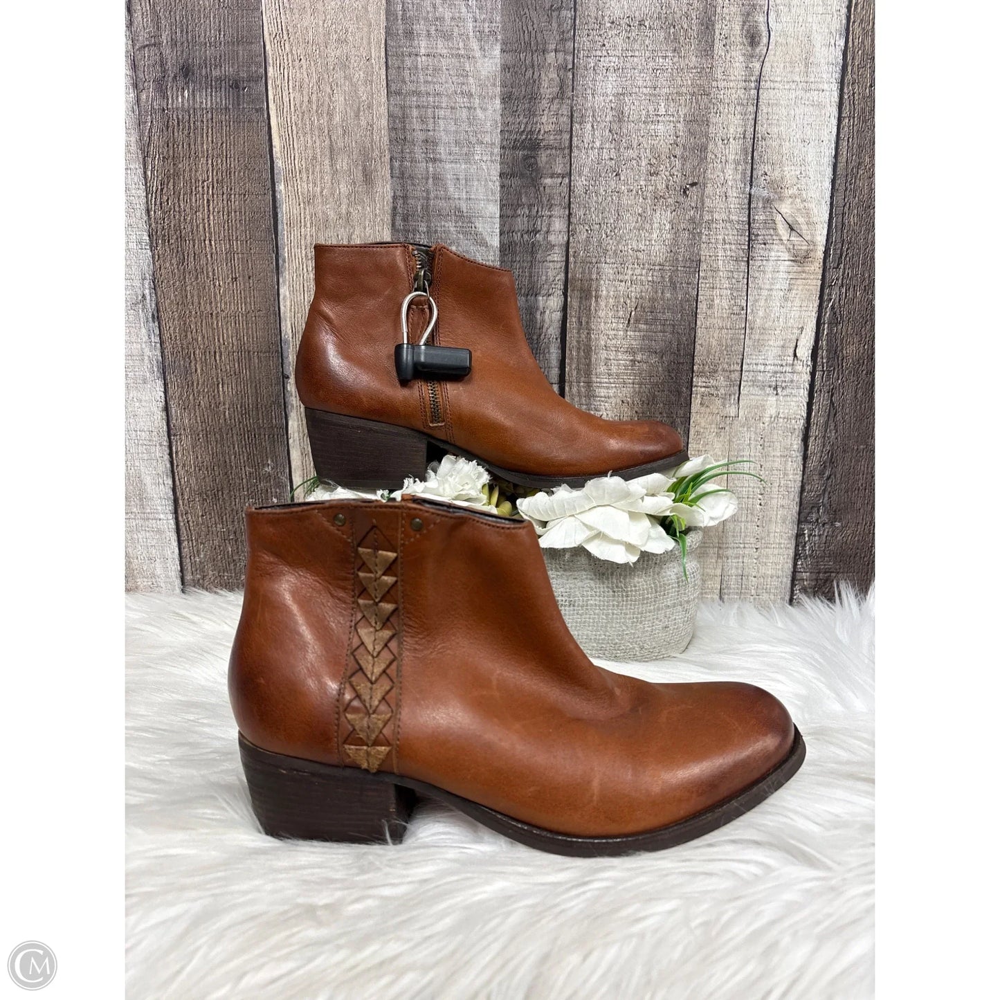 Boots Ankle Heels By Clarks In Brown, Size: 6.5