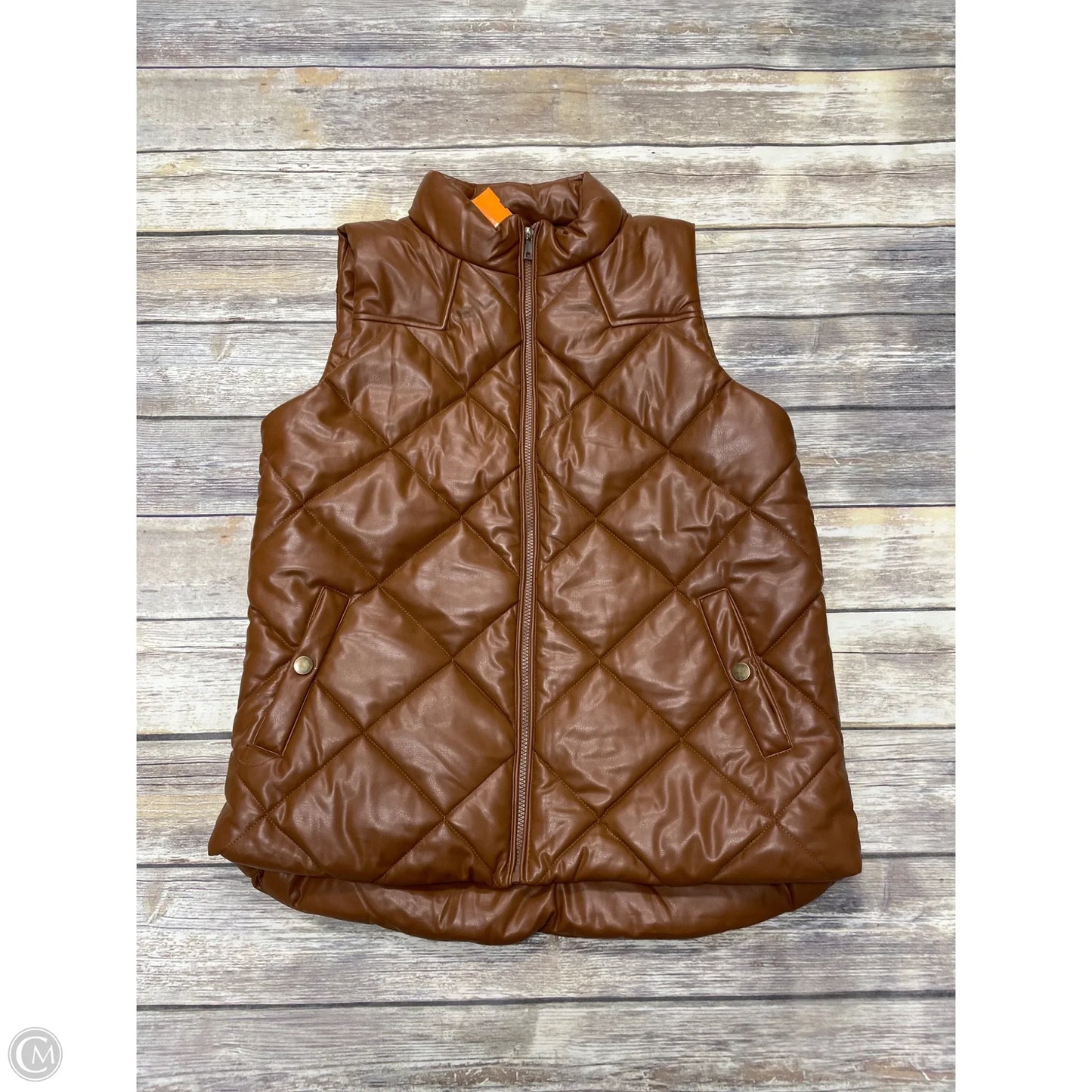 Vest Puffer & Quilted By Zenana In Brown, Size: Xl