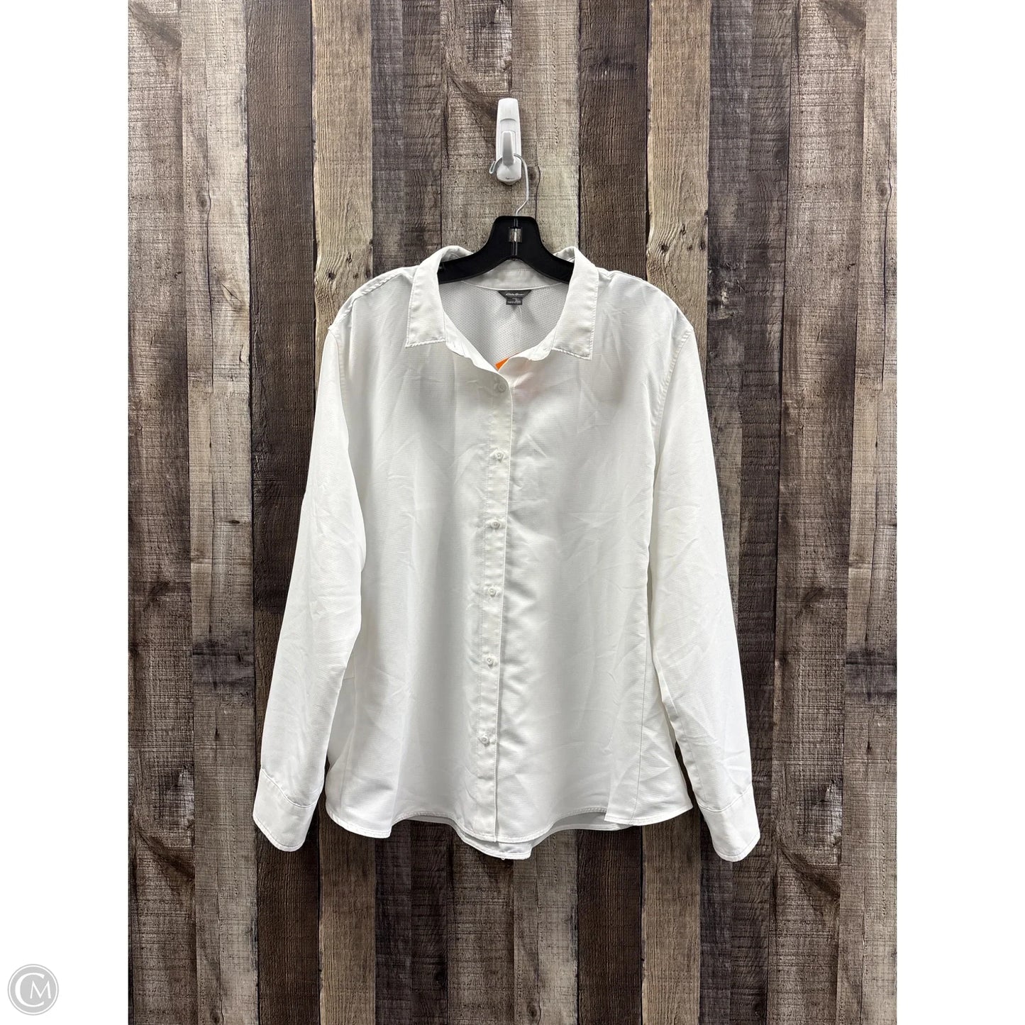 Athletic Top Long Sleeve Collar By Eddie Bauer In White, Size: 2x
