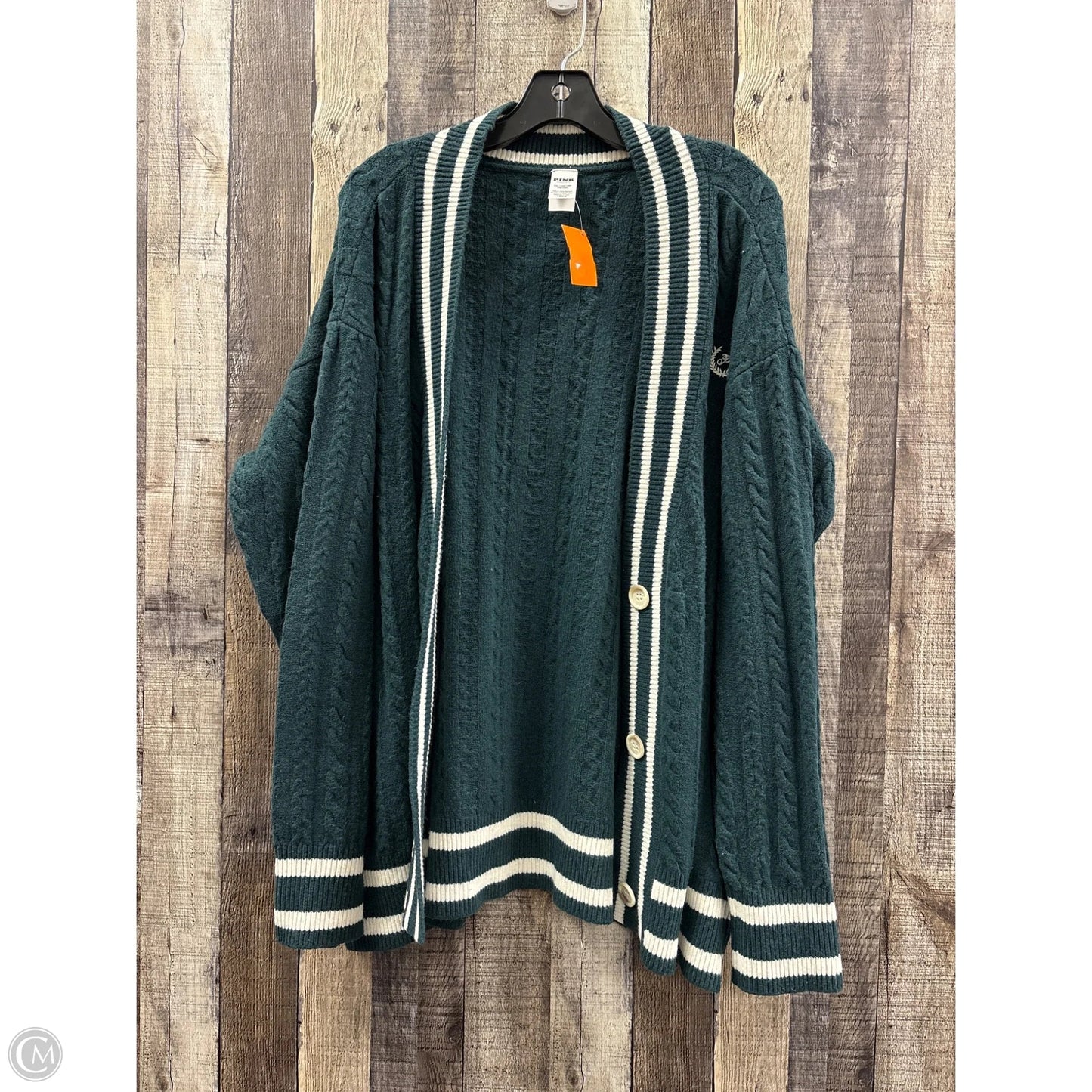 Sweater Cardigan By Pink In Green & White, Size: Xxl
