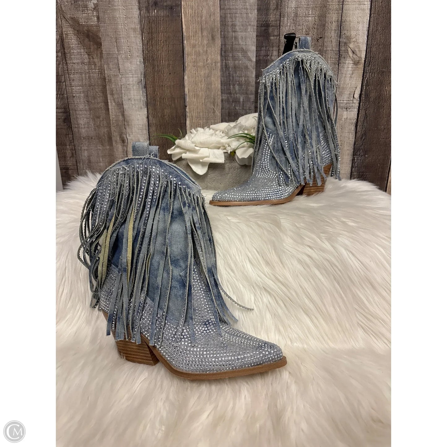 Boots Ankle Heels By Jessica Simpson In Blue Denim, Size: 6.5