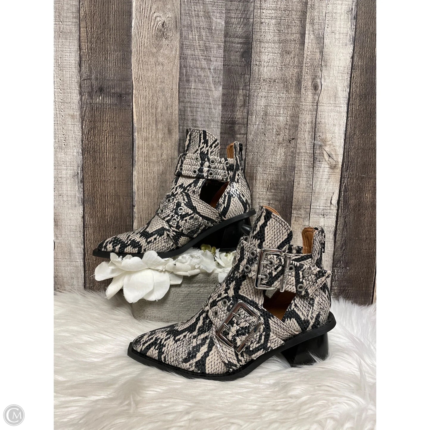 Boots Ankle Heels By Ganni In Snakeskin Print, Size: 6