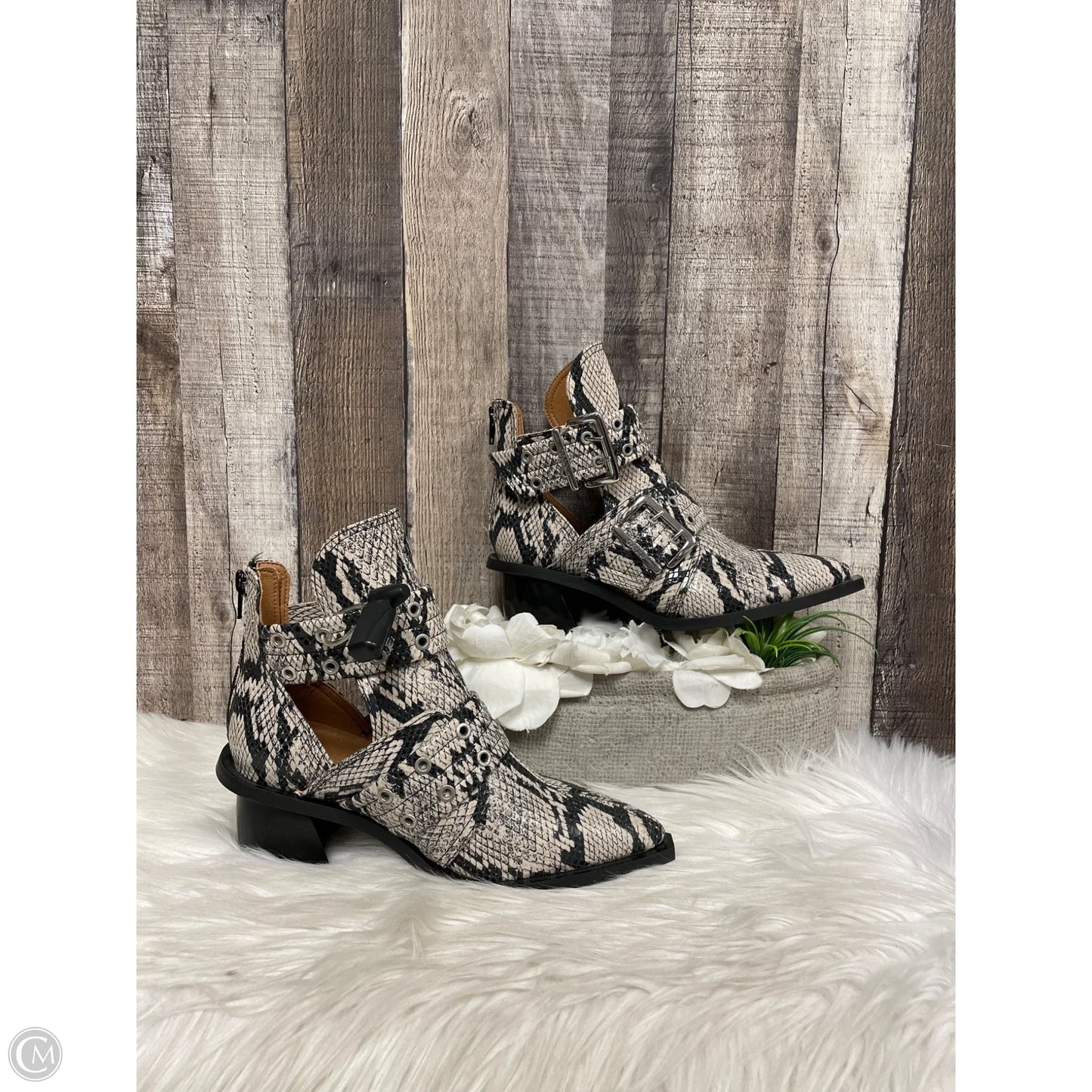 Boots Ankle Heels By Ganni In Snakeskin Print, Size: 6