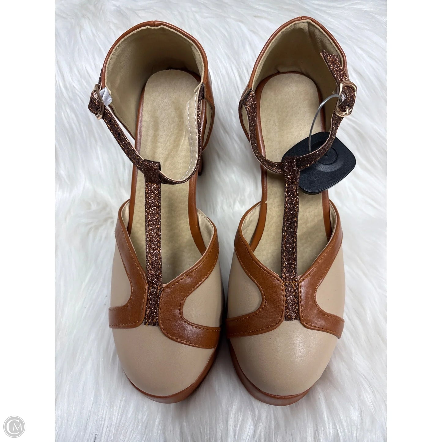 Shoes Heels Block By Cmf In Brown & Cream, Size: 7