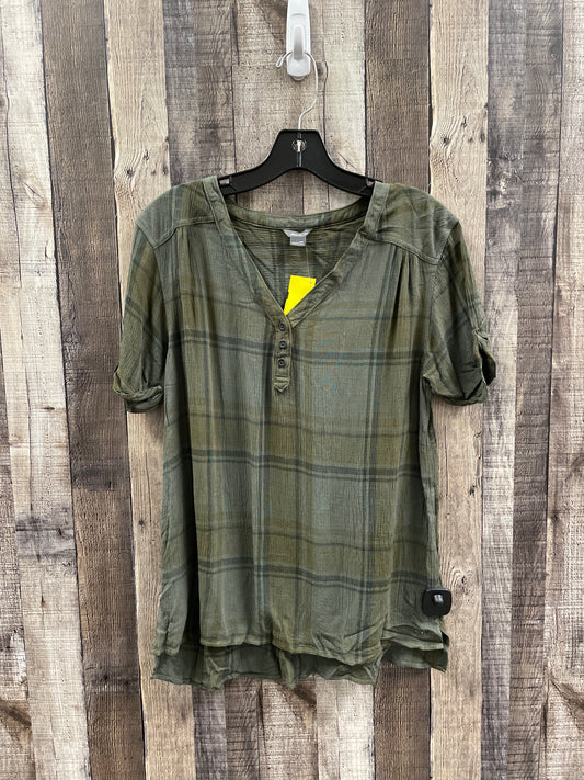 Top Short Sleeve By Eddie Bauer In Plaid Pattern, Size: M