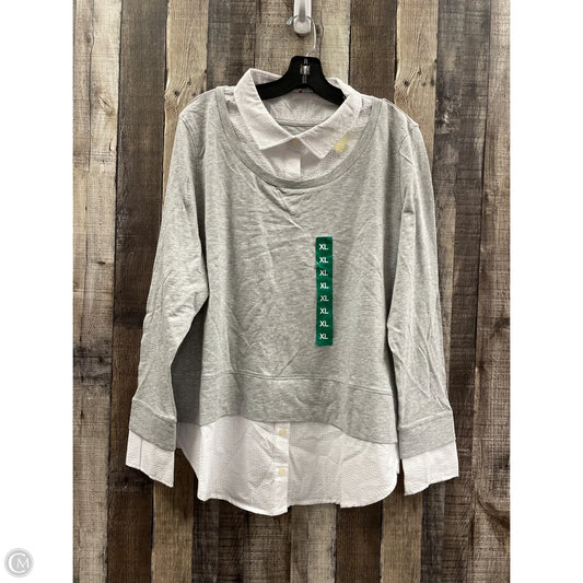 Top Long Sleeve By Tommy Hilfiger In Grey & White, Size: Xl