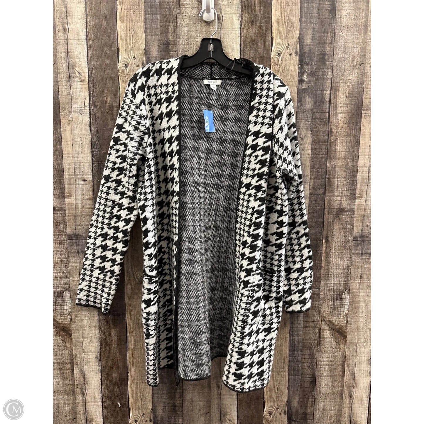 Sweater Cardigan By Nine West In Black & White, Size: L