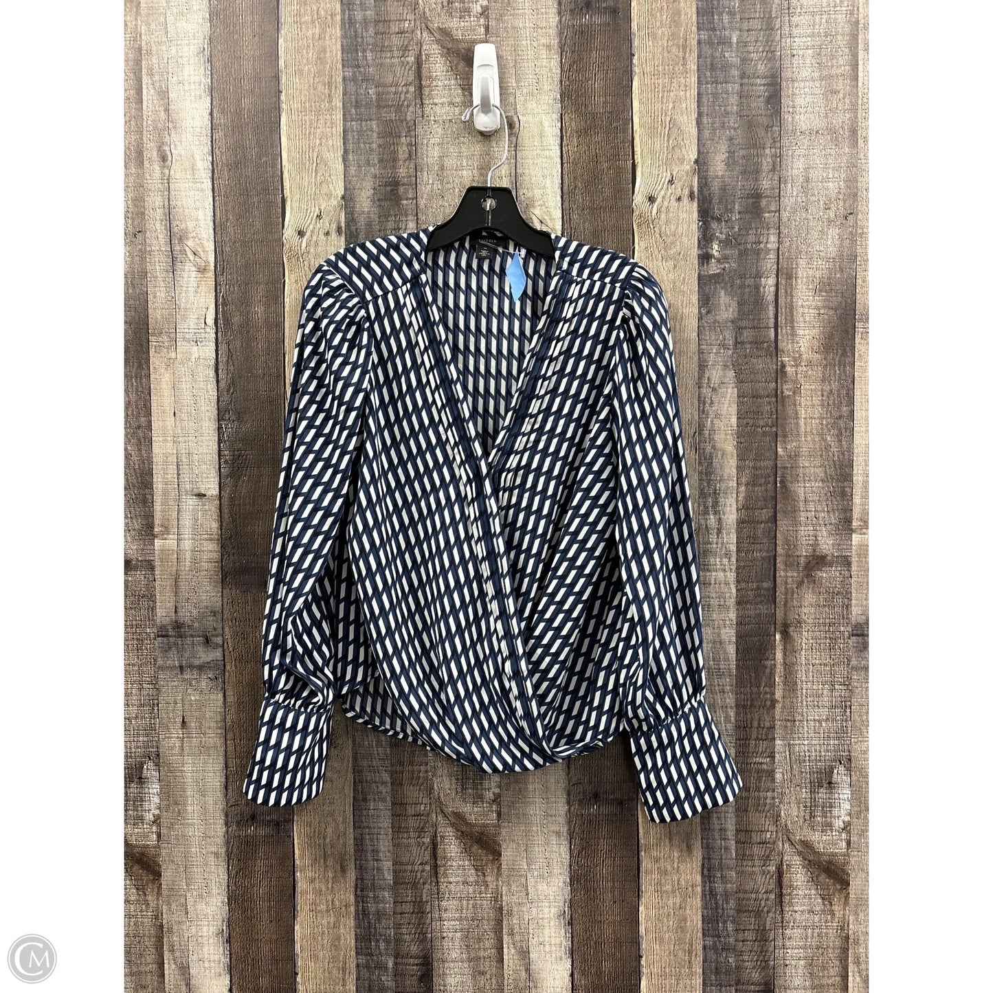 Top Long Sleeve By Halogen In Blue & White, Size: M