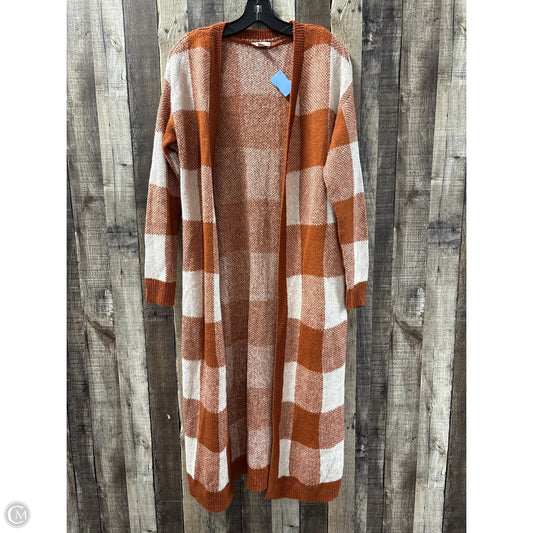 Sweater Cardigan By Cato In Orange & White, Size: M