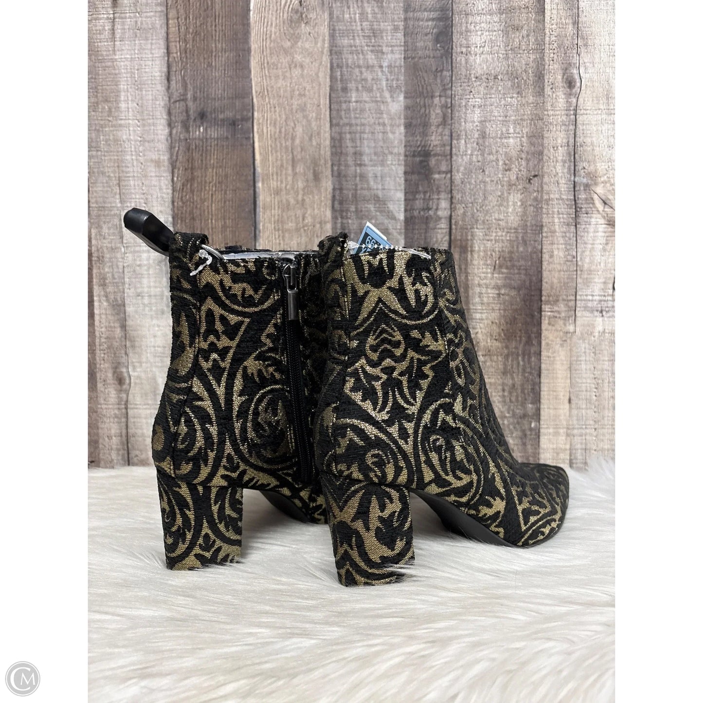 Boots Ankle Heels By Shoedazzle In Black & Gold, Size: 7
