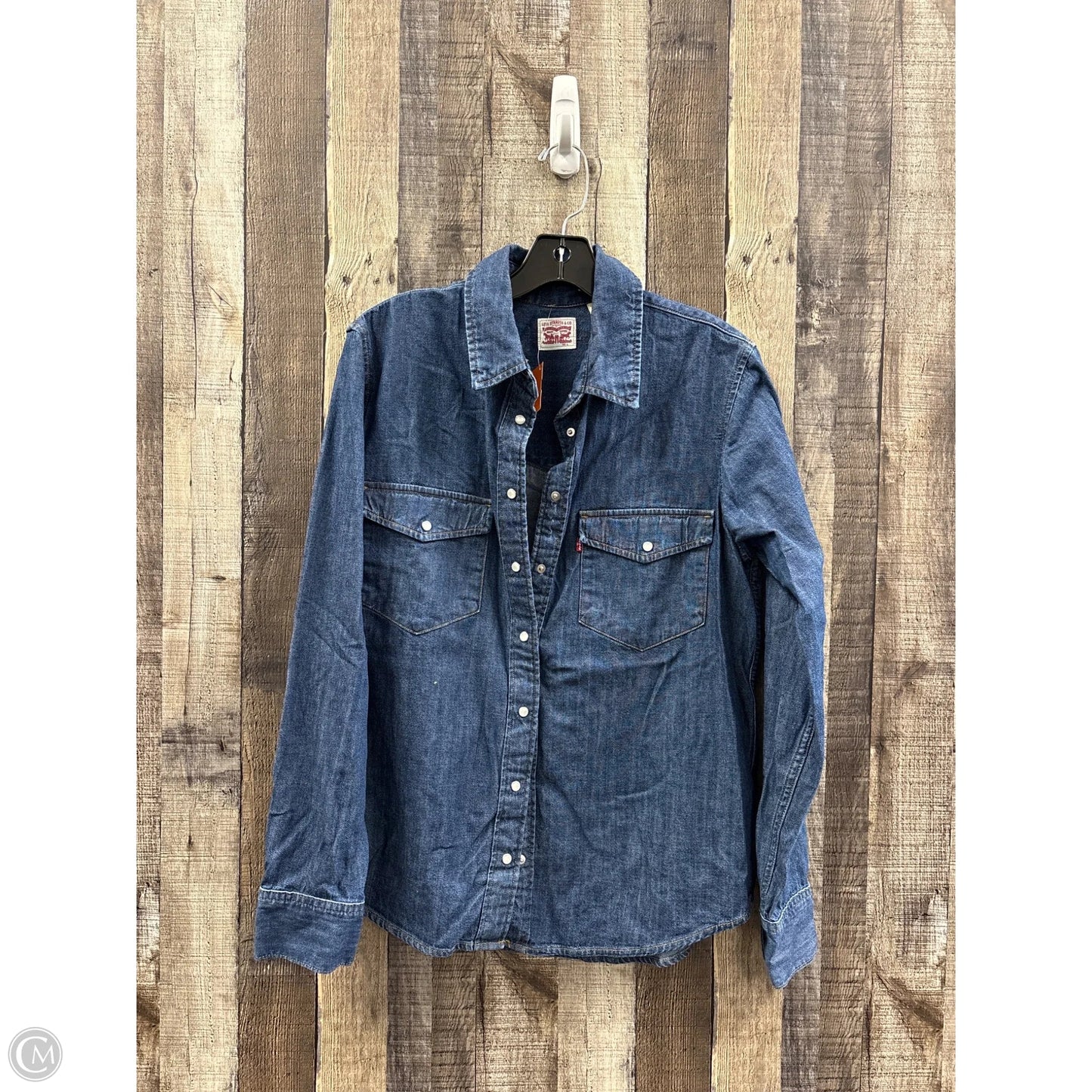 Top Long Sleeve By Levis In Blue Denim, Size: L