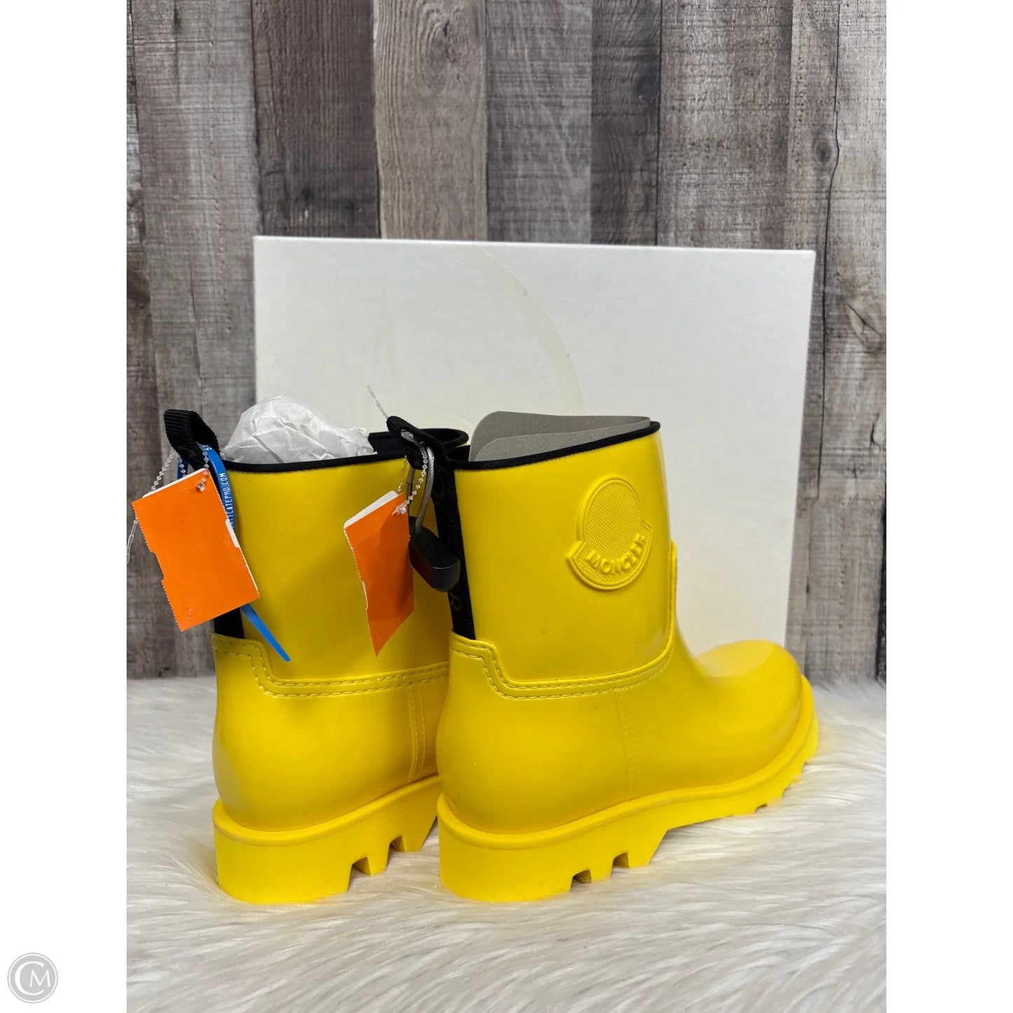 Boots Luxury Designer By Moncler In Yellow, Size: 9