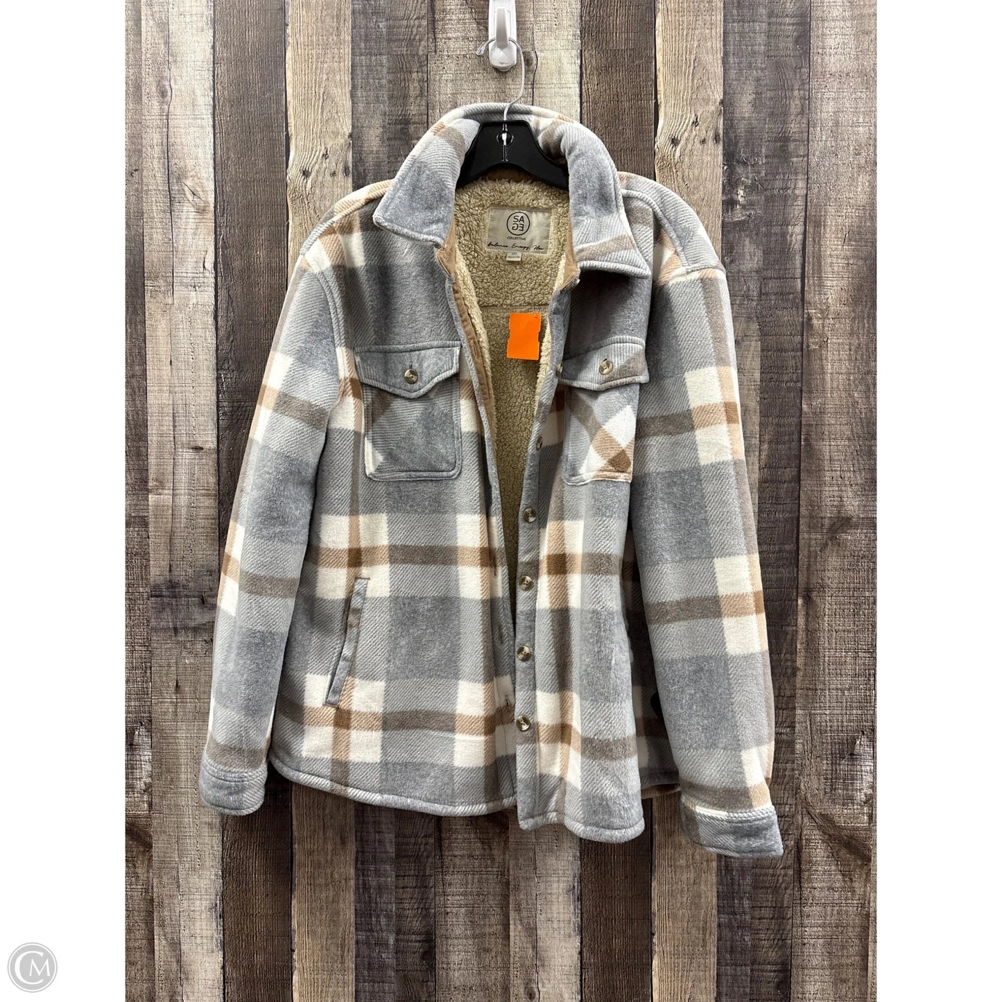 Jacket Faux Fur & Sherpa By Sage In Plaid Pattern, Size: L