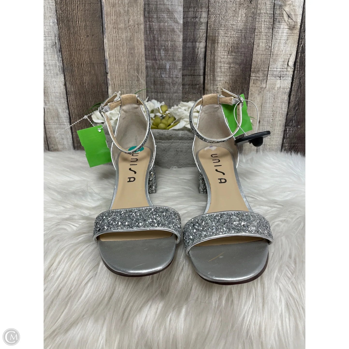 Sandals Heels Block By Unisa In Silver, Size: 8