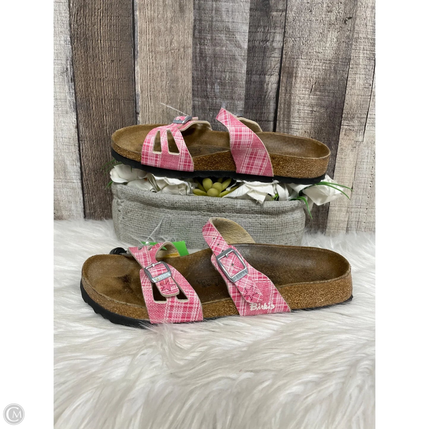 Sandals Flats By Birkenstock In Red & White, Size: 7