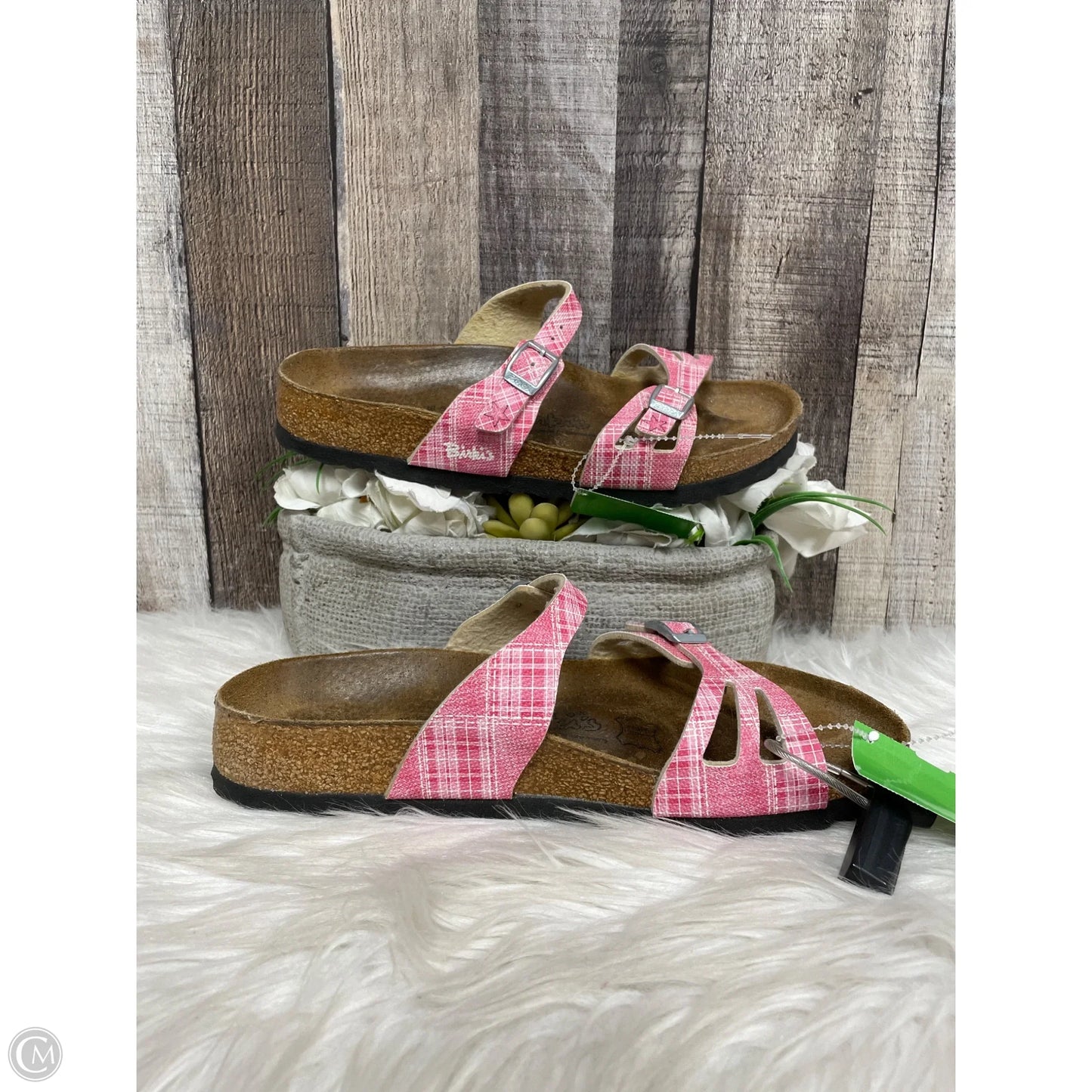 Sandals Flats By Birkenstock In Red & White, Size: 7