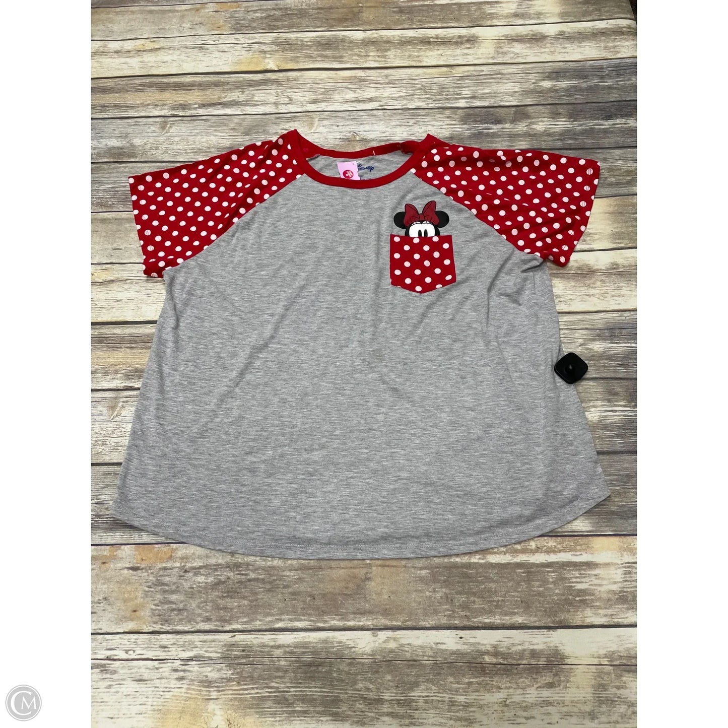 Top Short Sleeve By Disney In Grey & Red, Size: 3x