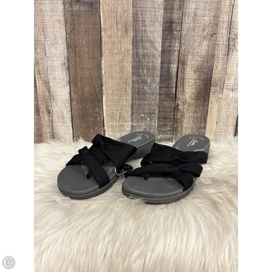 Sandals Heels Wedge By Clarks In Black & Grey, Size: 11