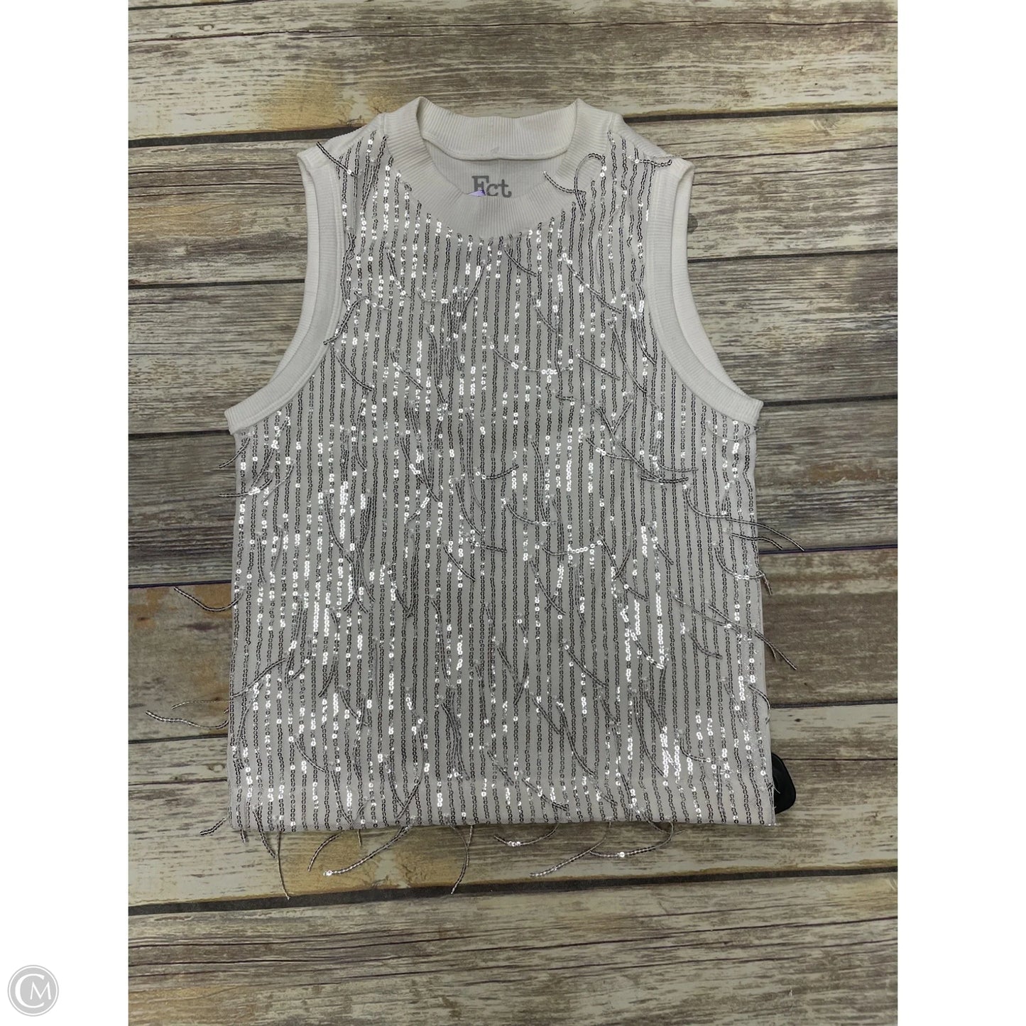 Top Sleeveless By Cme In Silver & White, Size: L