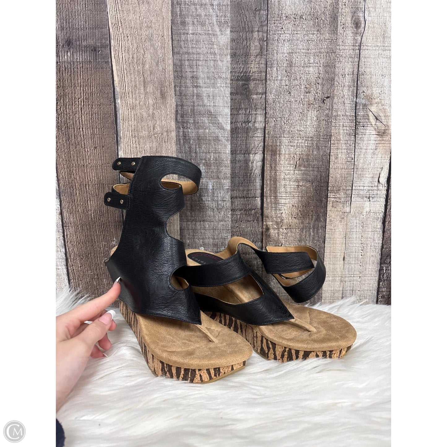 Sandals Heels Wedge By Cme In Black, Size: 7