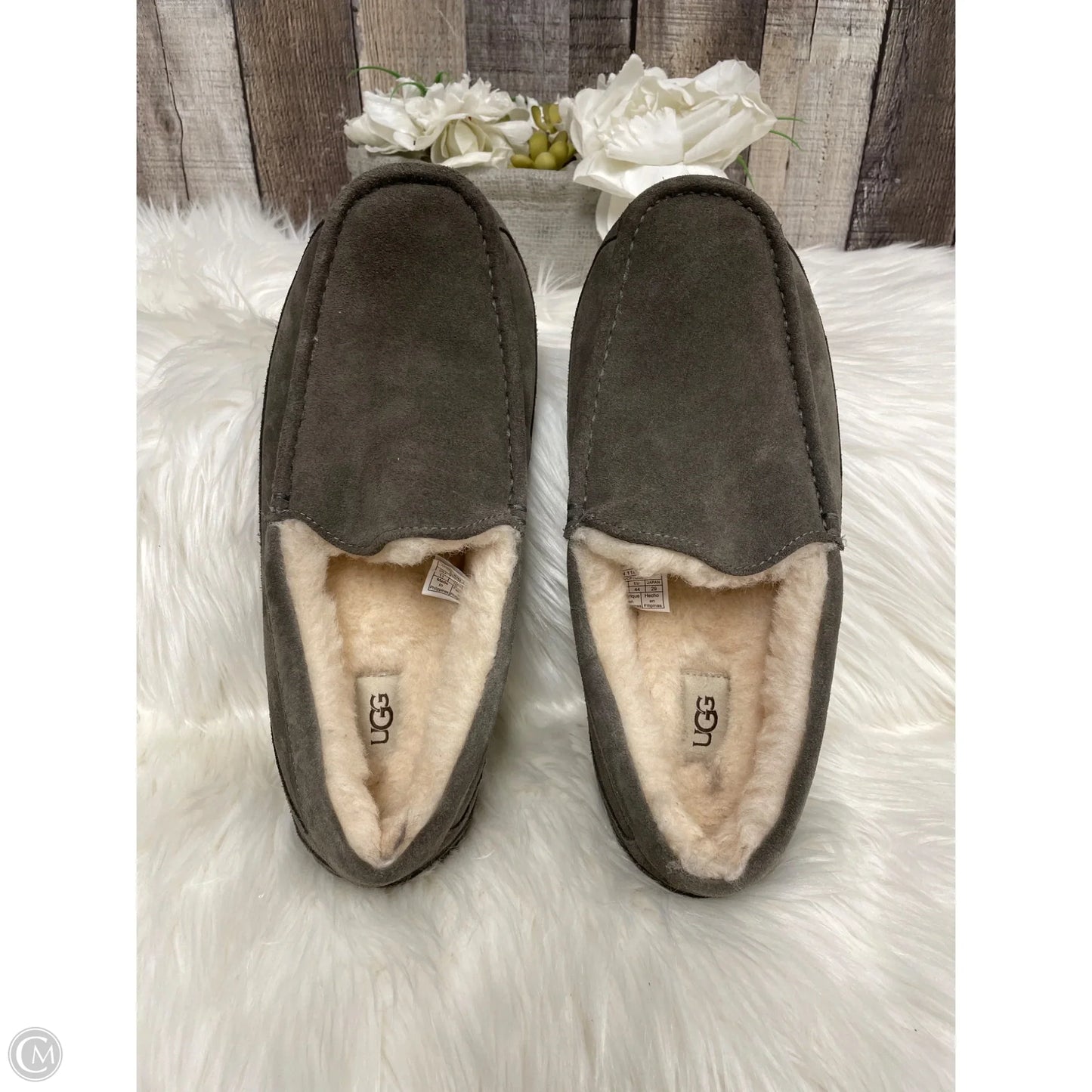 Slippers Designer By Ugg In Grey, Size: 11