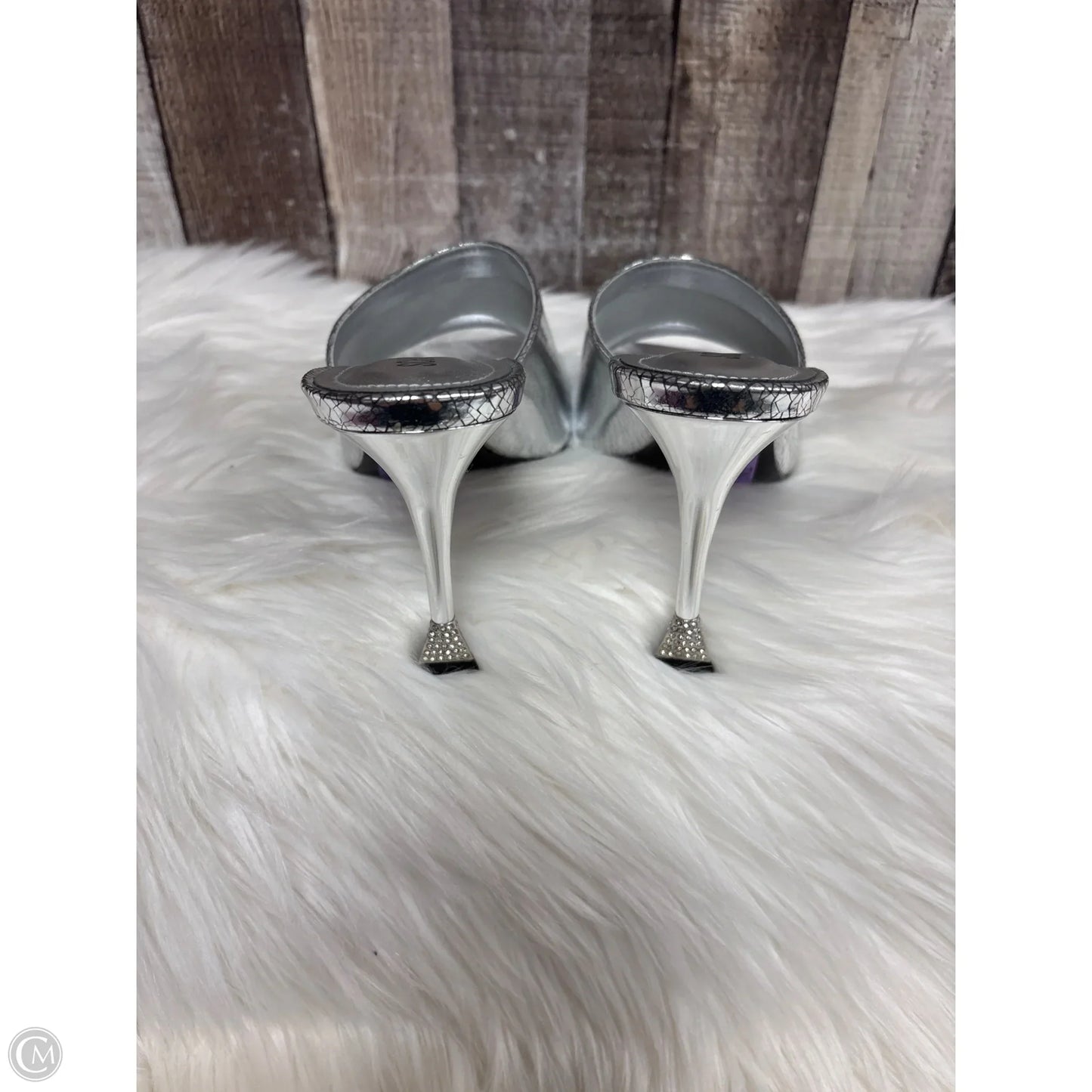 Sandals Heels Stiletto By Schutz In Silver, Size: 9.5