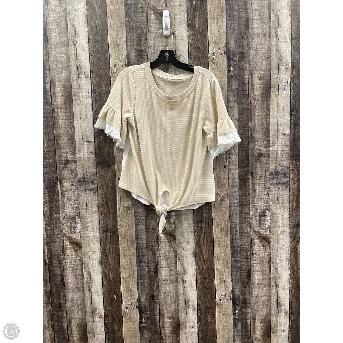 Top Short Sleeve By Hem & Thread In Tan & White, Size: S