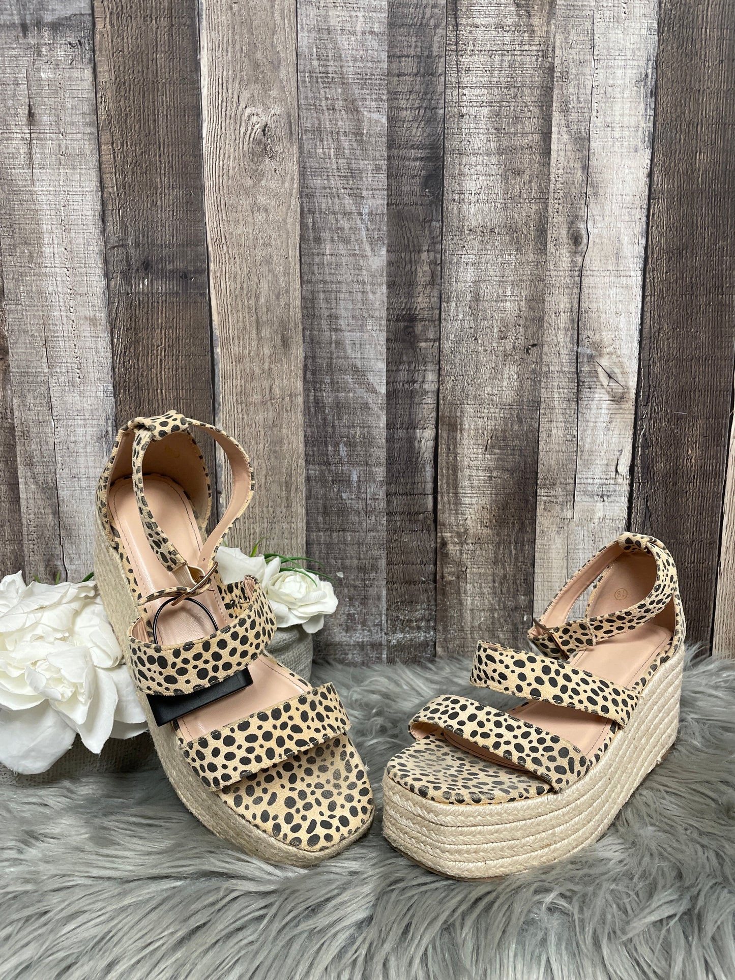 Animal Print Sandals Heels Platform Cmf, Size 8.5