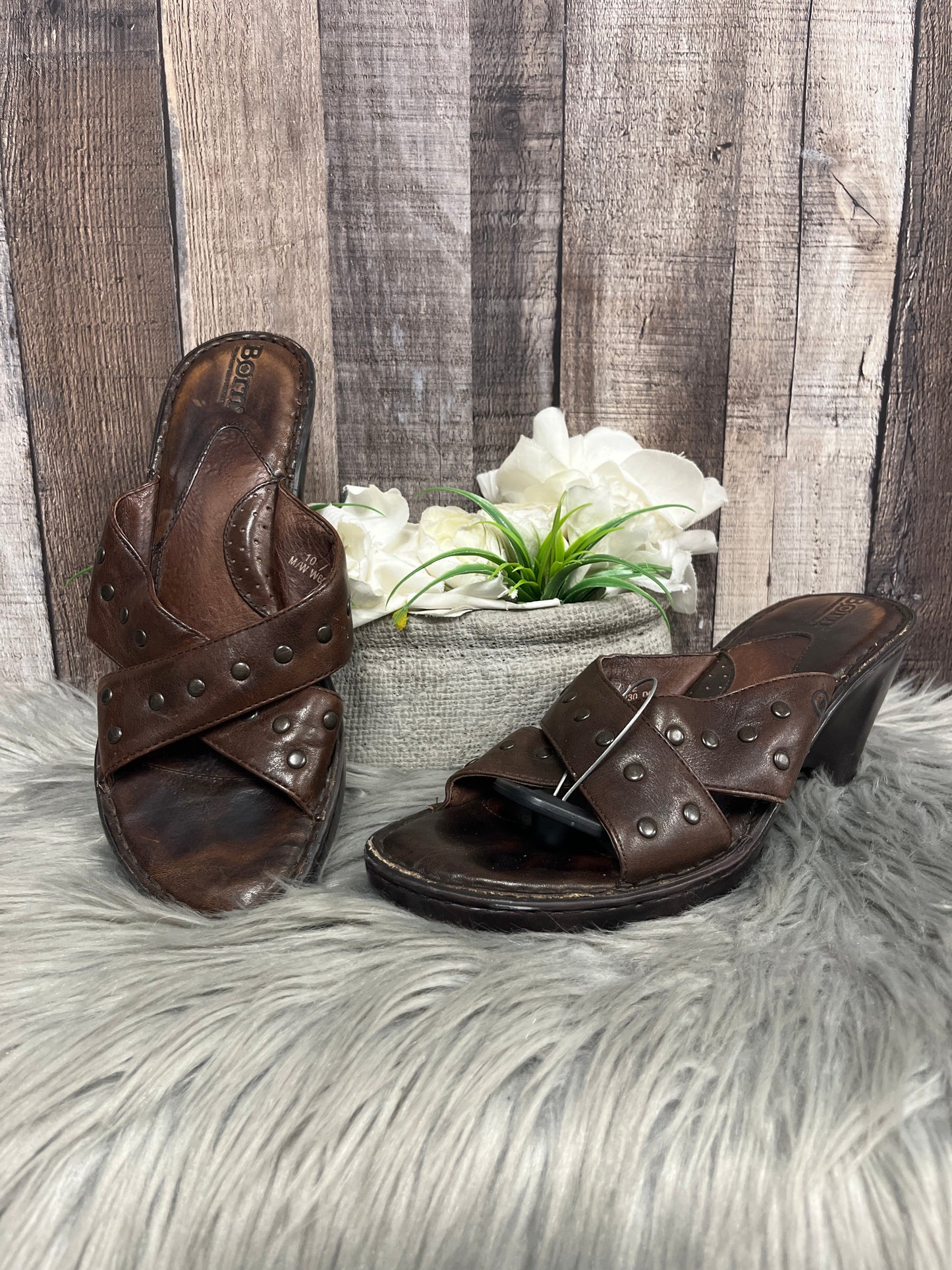 Brown Sandals Heels Block Born, Size 10