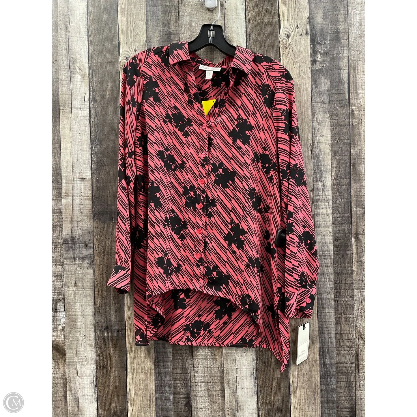 Blouse Long Sleeve By Dana Buchman In Black & Pink, Size: S