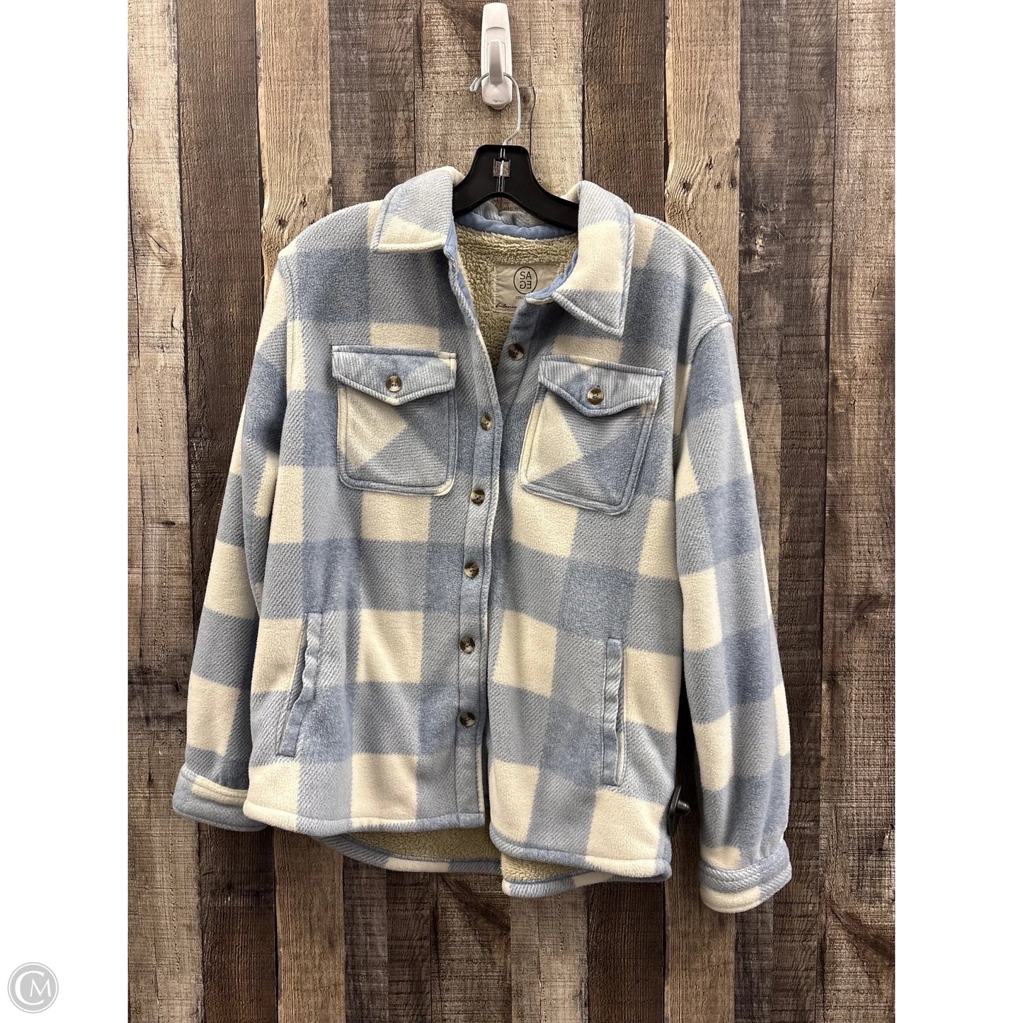 Jacket Shirt By Sage In Blue, Size: M