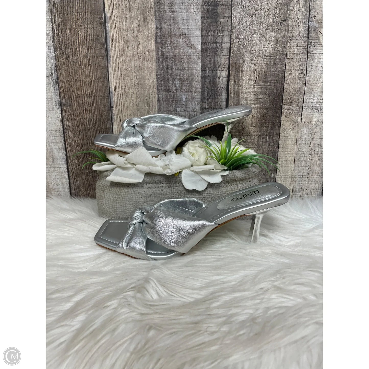 Sandals Heels Stiletto By Michael By Michael Kors In Silver, Size: 8