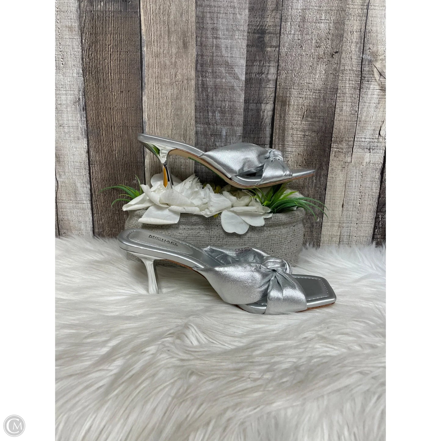 Sandals Heels Stiletto By Michael By Michael Kors In Silver, Size: 8
