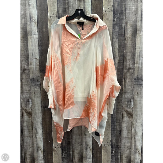 Tunic Long Sleeve By Donna Karan In Cream & Pink, Size: Xl
