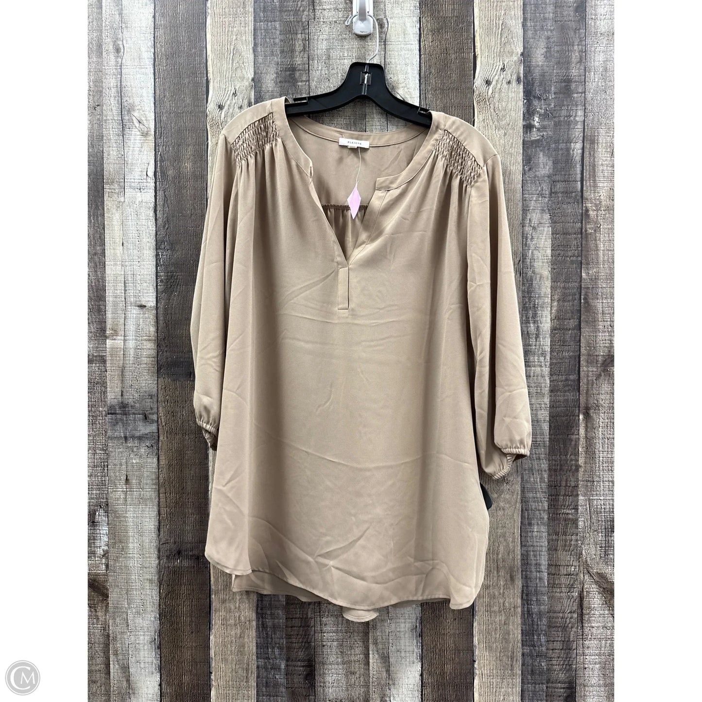 Top Long Sleeve By Pleione In Tan, Size: L