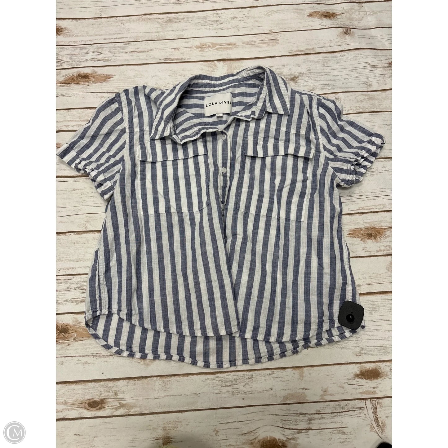 Top Short Sleeve By Lola River In Striped Pattern, Size: L