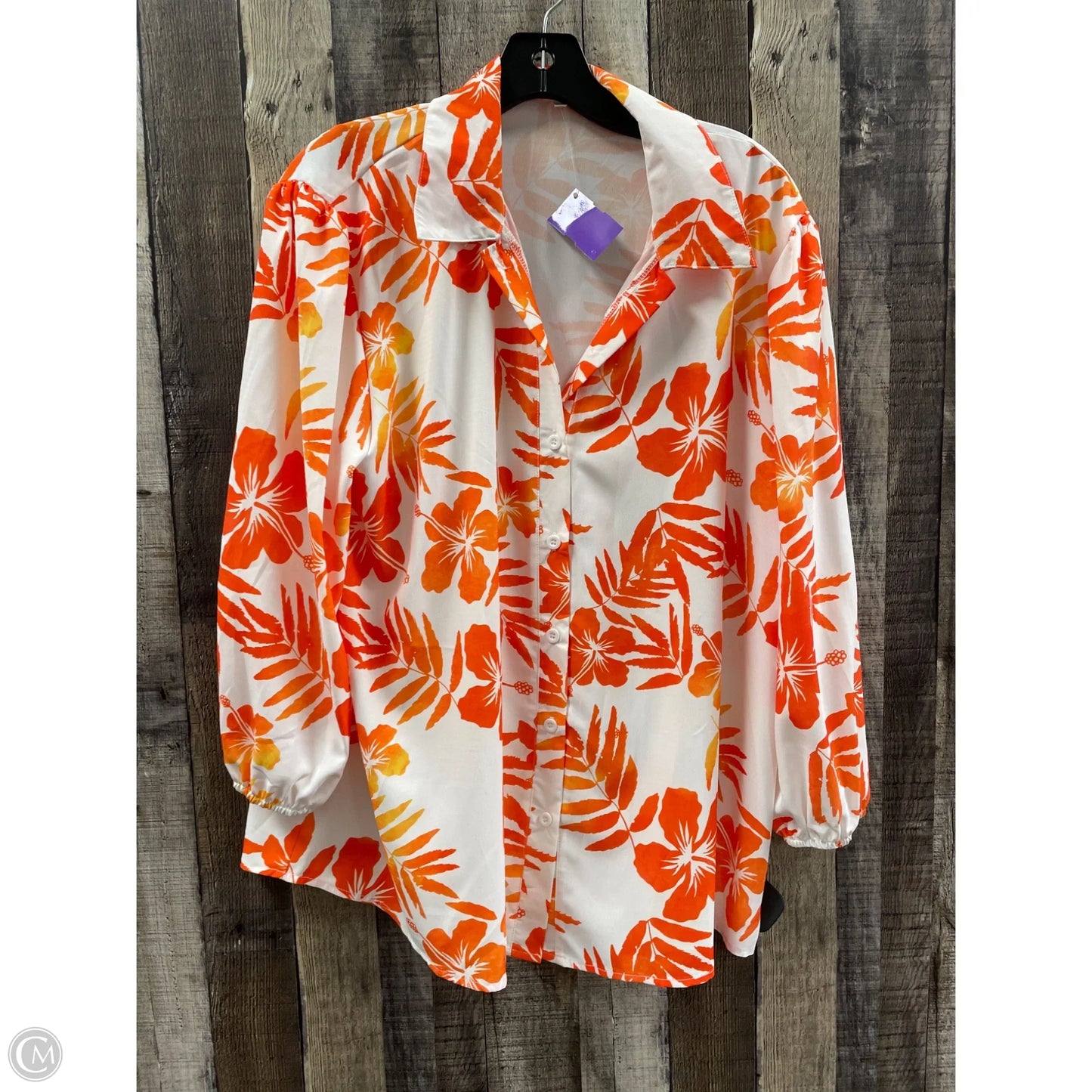 Top Long Sleeve By Cme In Orange, Size: L