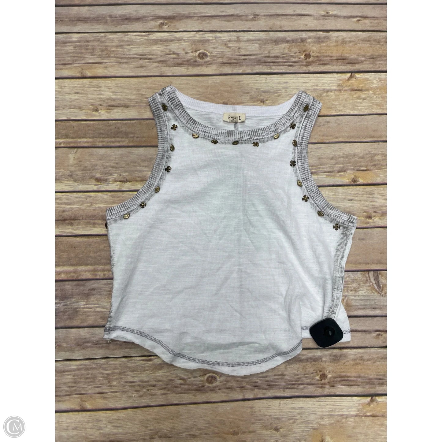 Top Sleeveless By Pol In Grey & White, Size: L