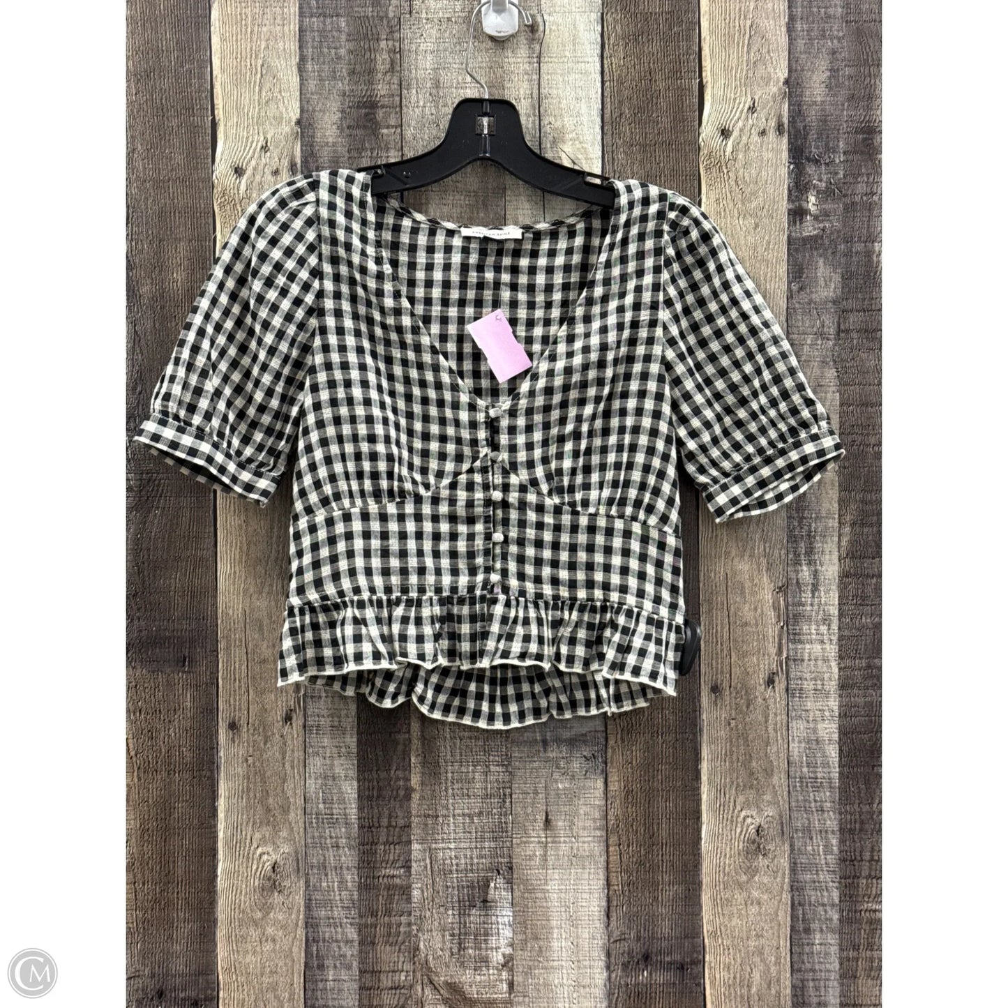 Top Short Sleeve By American Eagle In Checkered Pattern, Size: Xs