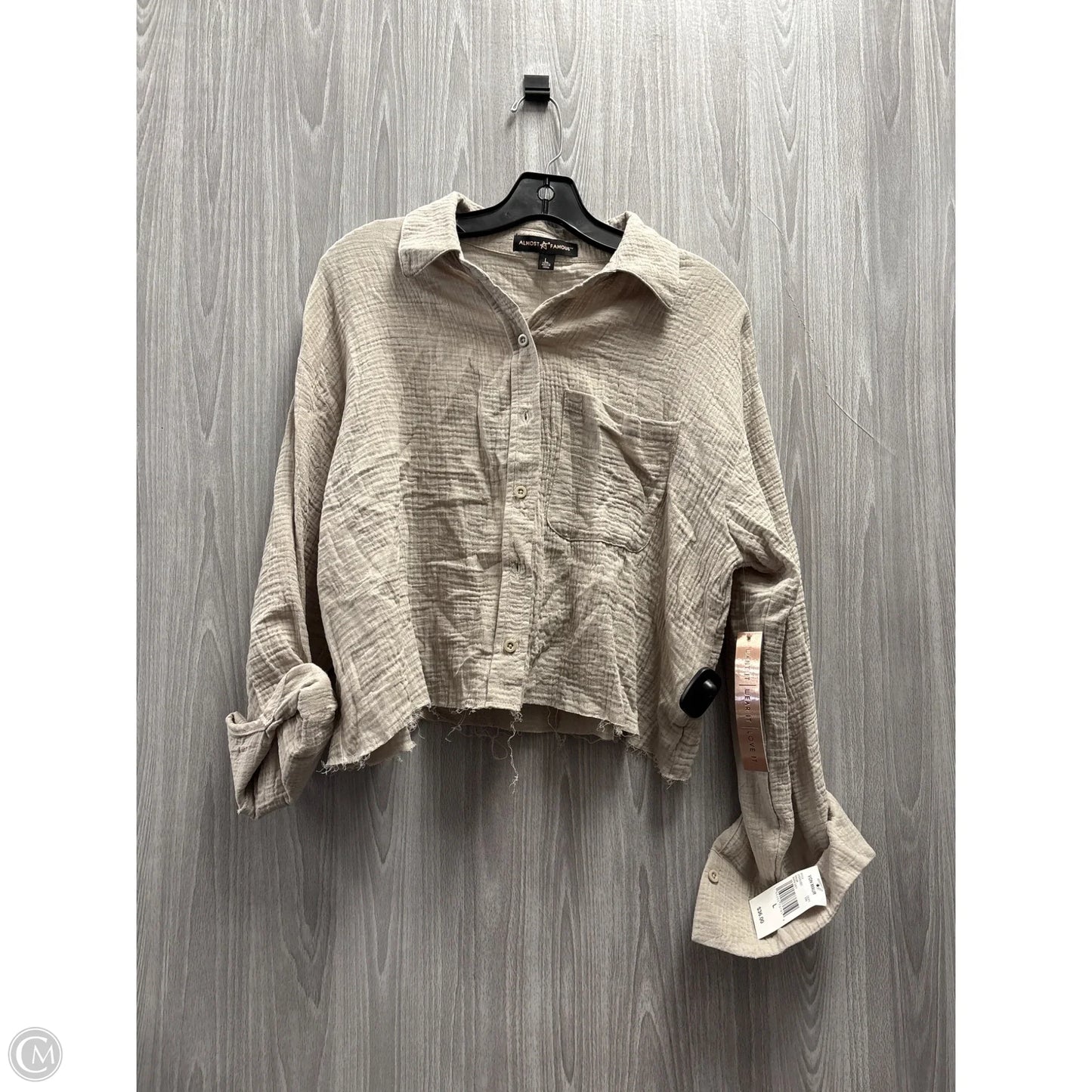 Top 3/4 Sleeve By Almost Famous In Beige, Size: L
