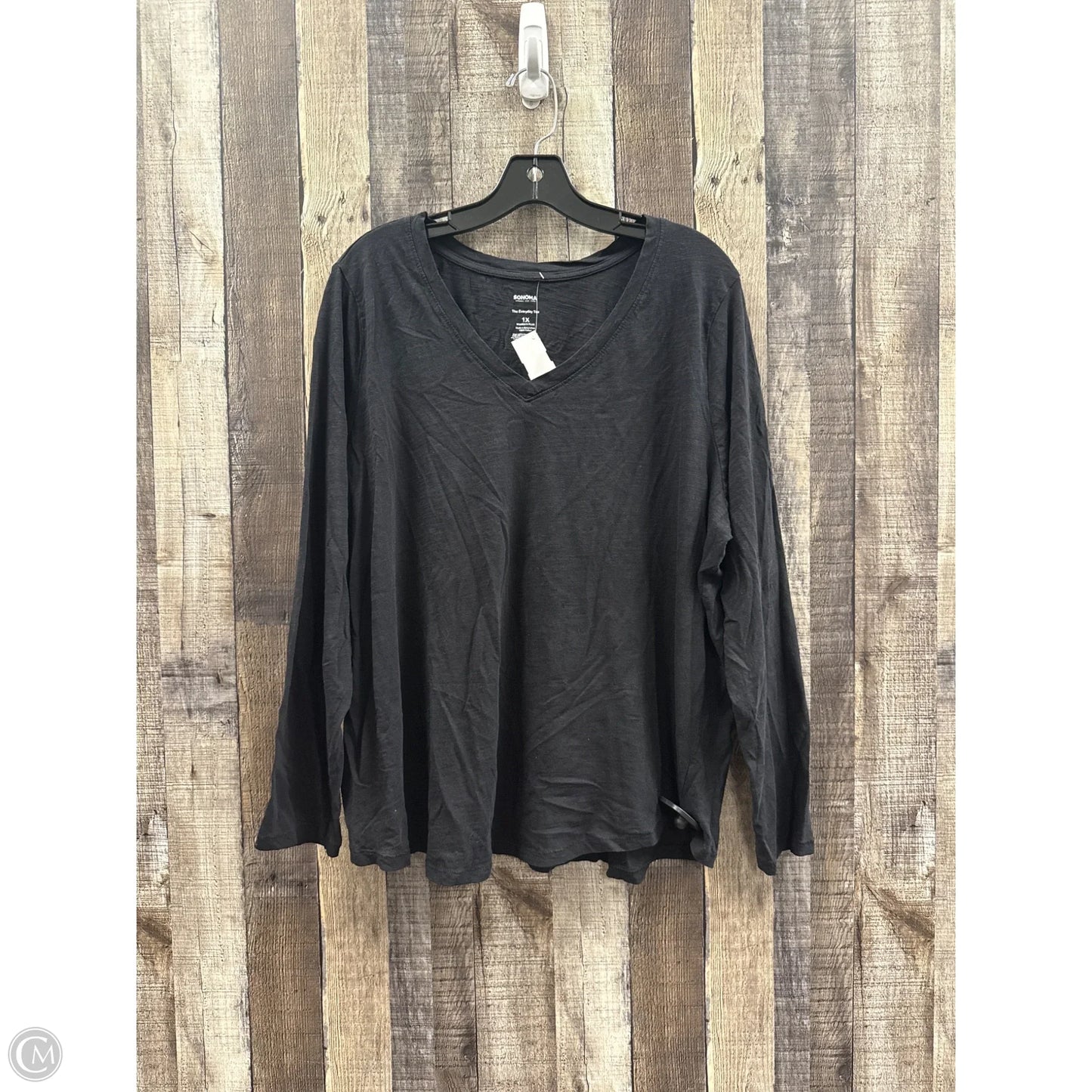 Top Long Sleeve Basic By Sonoma In Black, Size: 1x