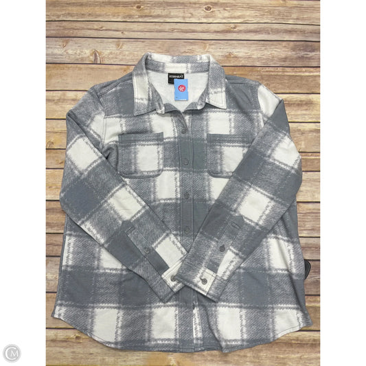 Athletic Top Long Sleeve Collar By 32 Degrees In Grey & White, Size: M