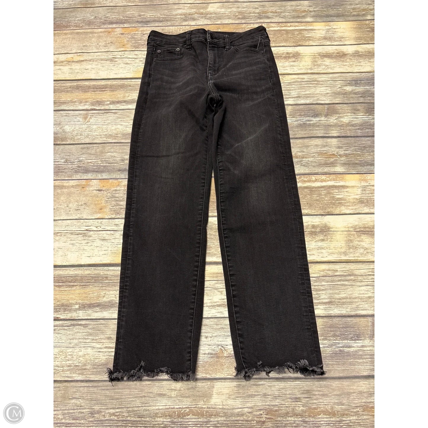 Jeans Straight By American Eagle In Black Denim, Size: 4