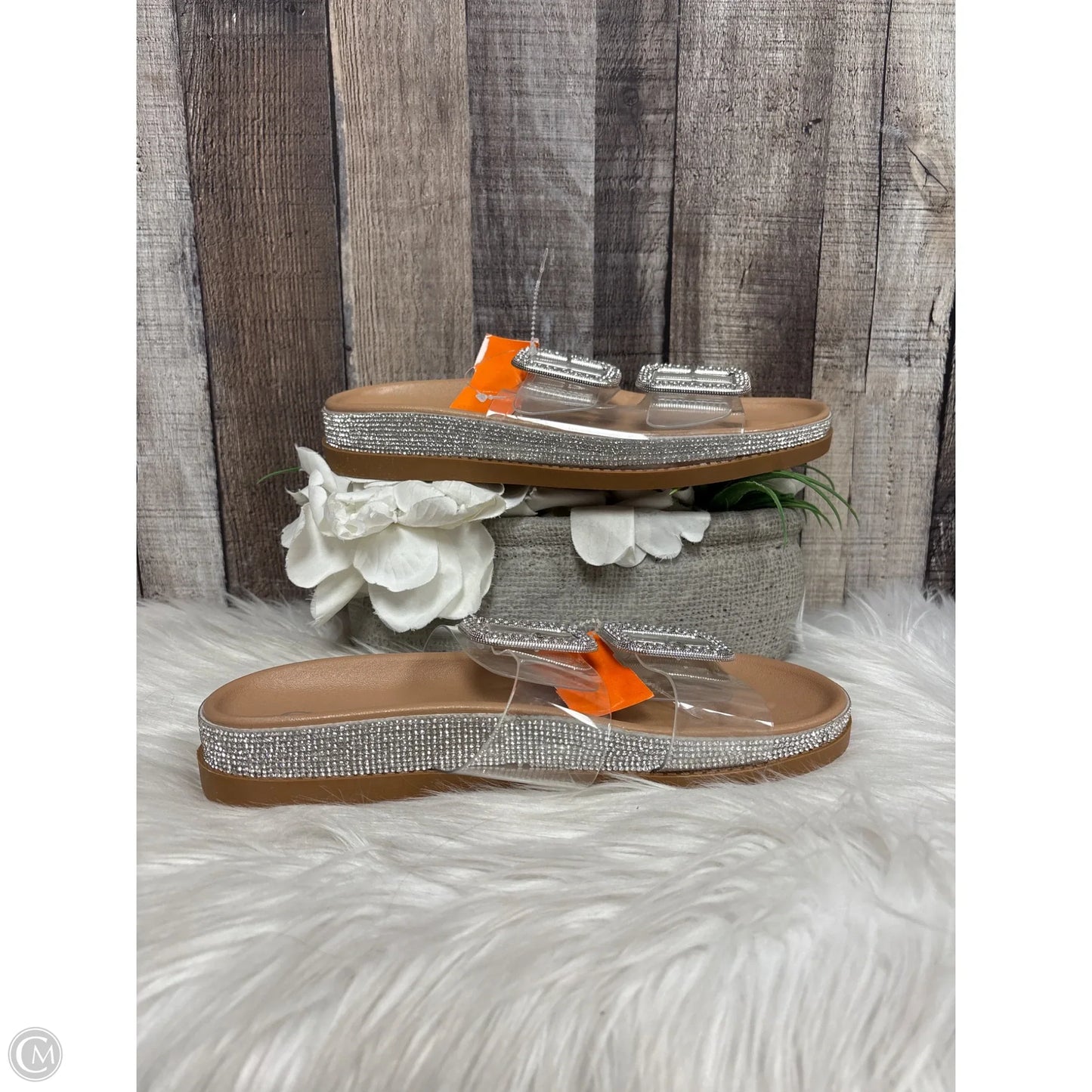 Sandals Heels Wedge By Cato In Silver, Size: 9