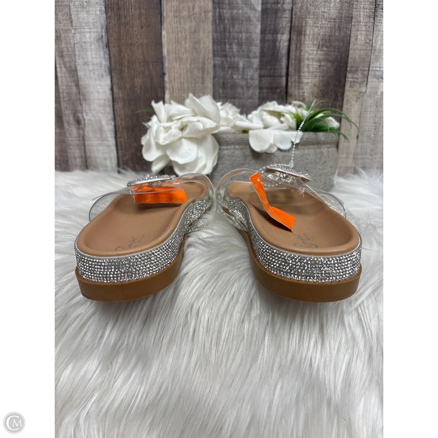 Sandals Heels Wedge By Cato In Silver, Size: 9