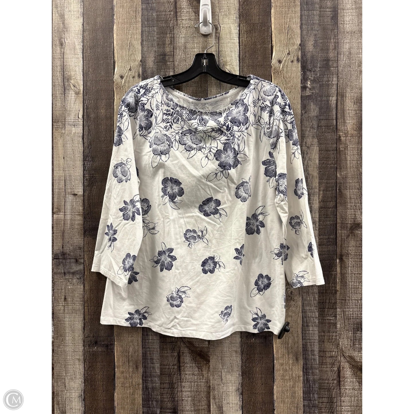 Top Long Sleeve By Talbots In Blue & White, Size: Xl