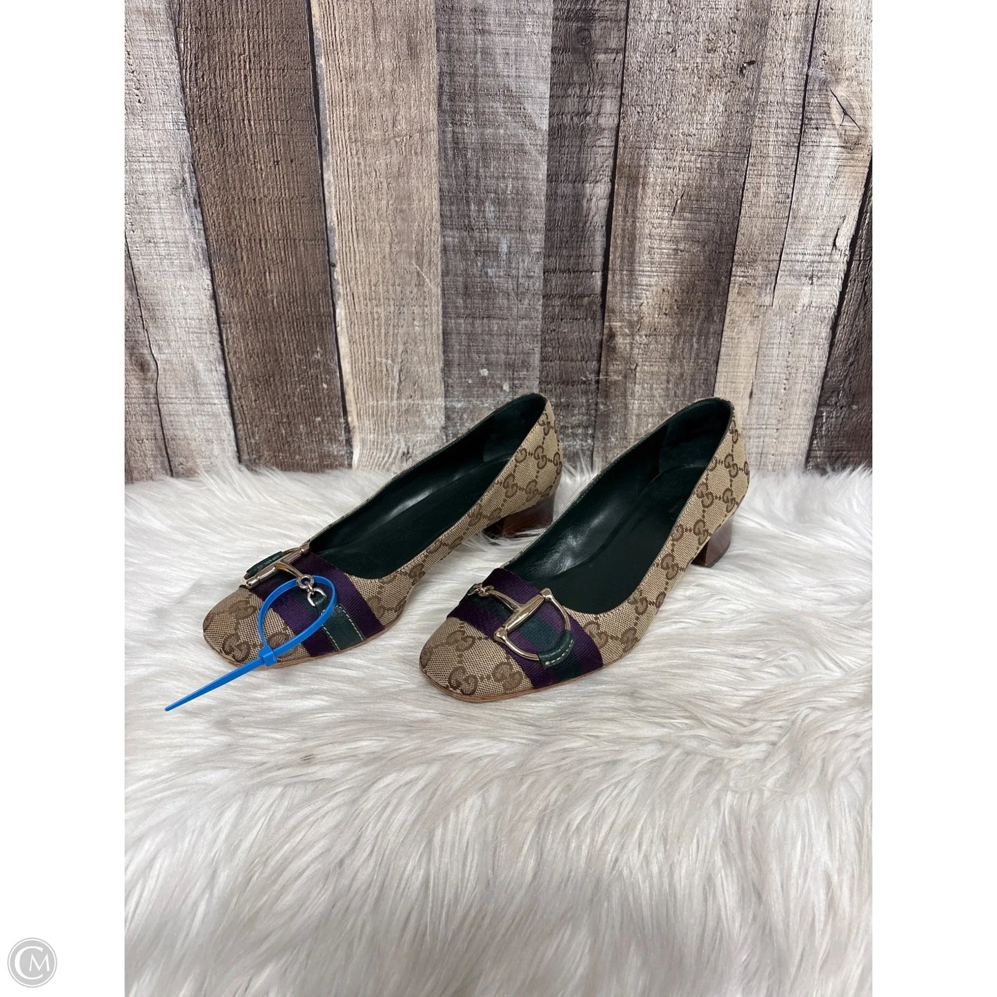 Shoes Luxury Designer By Gucci In Brown & Purple, Size: 8