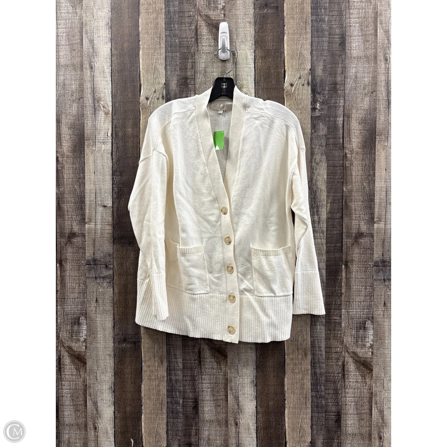 Sweater Cardigan By Loft In Ivory, Size: L
