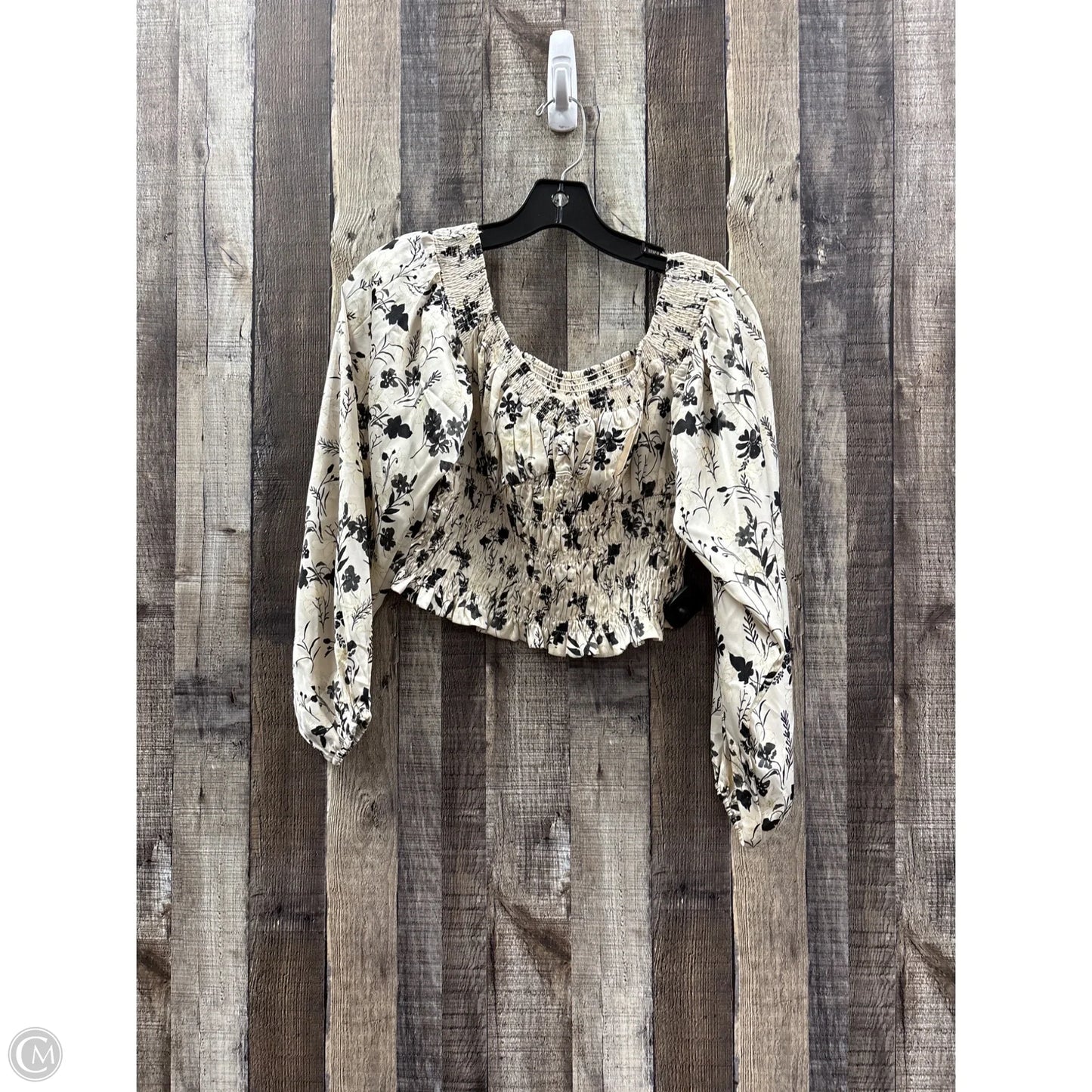 Top Long Sleeve By En Saison In Black & Cream, Size: L